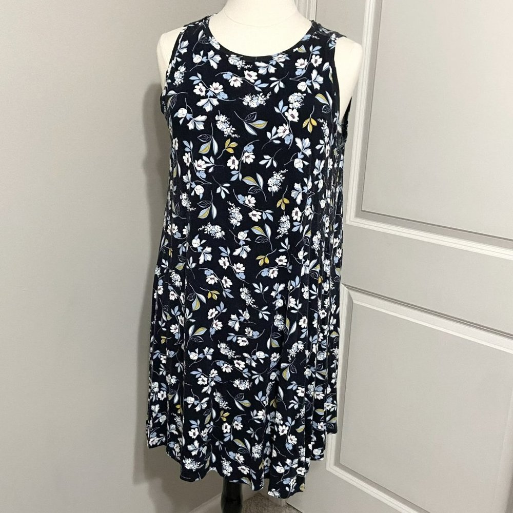 LOFT Plus Navy Floral Sleeveless Swing Dress